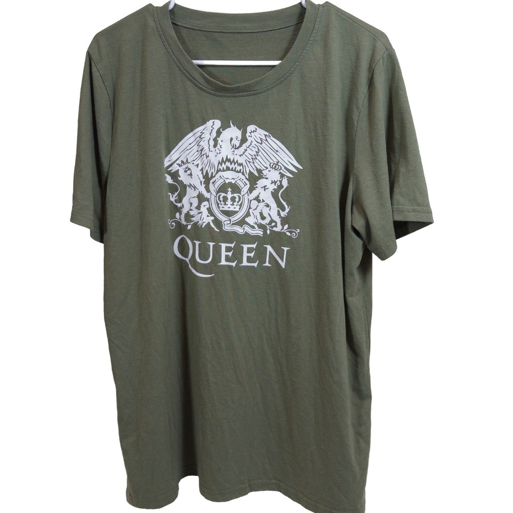 Queen Band Graphic T-Shirt 2XL Mens Crest Logo Olive Green